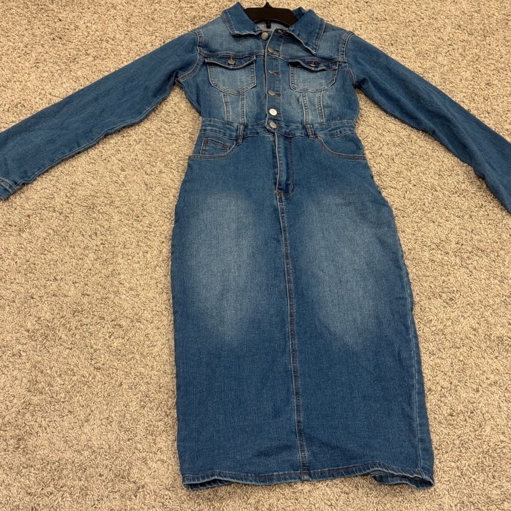 Stylish‎ Denim Long Sleeve Dress - Picture 2 of 8